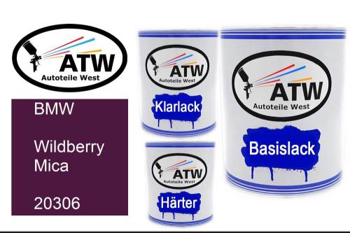 BMW, Wildberry Mica, 20306: 1L Lackdose + 1L Klarlack + 500ml Härter - Set, von ATW Autoteile West.